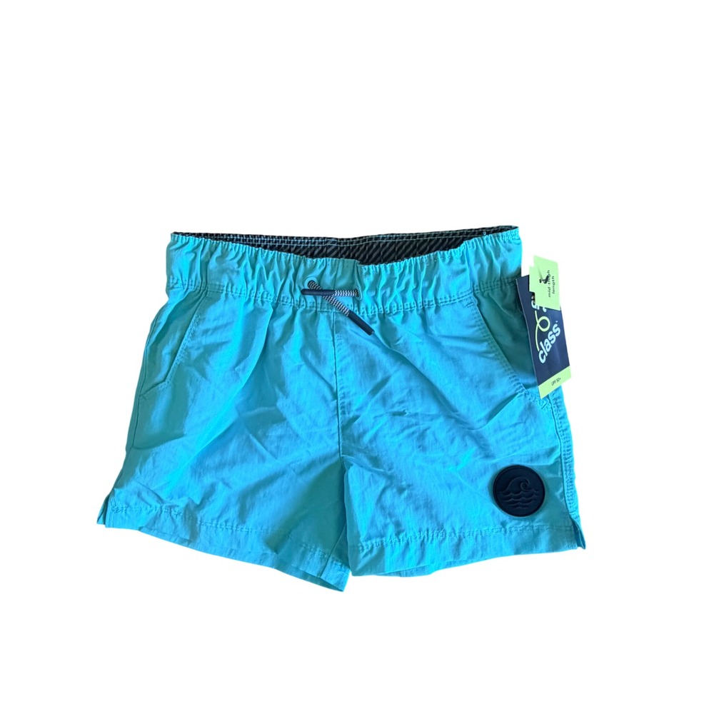Art Class Solid Blue Wave Logo UPF50+ Swim Trunks Bottoms Shorts Boys XS 4-5 NWT